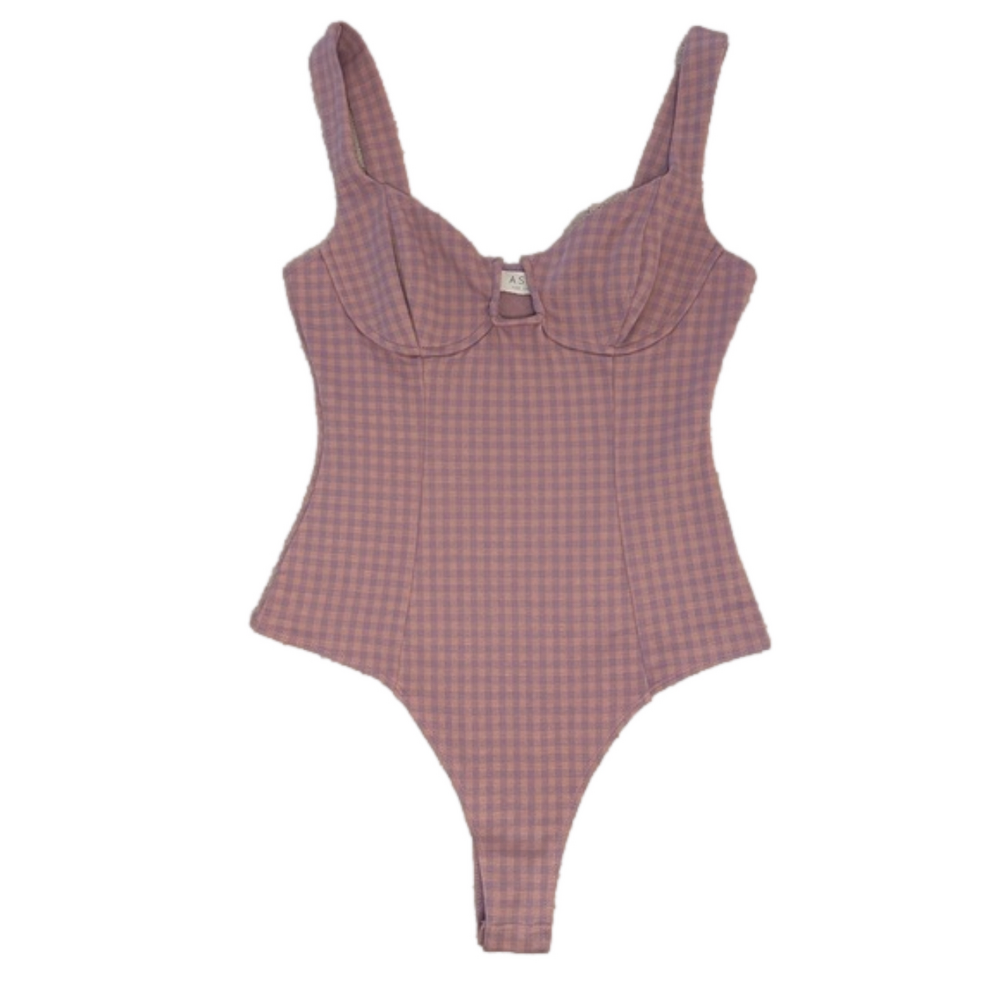 EUC ASTR Aria Pink/Lilac Gingham Print Bodysuit Size M
